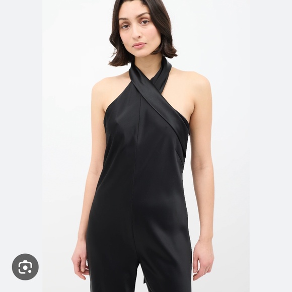 Galvan London ‘Pandora’ Black Satin Bias Cut Jumpsuit - Picture 3 of 5